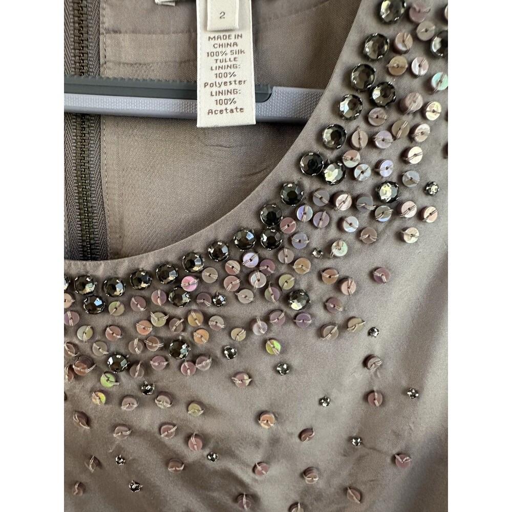 J.CREW Y2K Brown Embellished 100% Silk Beaded Sequin Scoop Neck Zip Tank Top